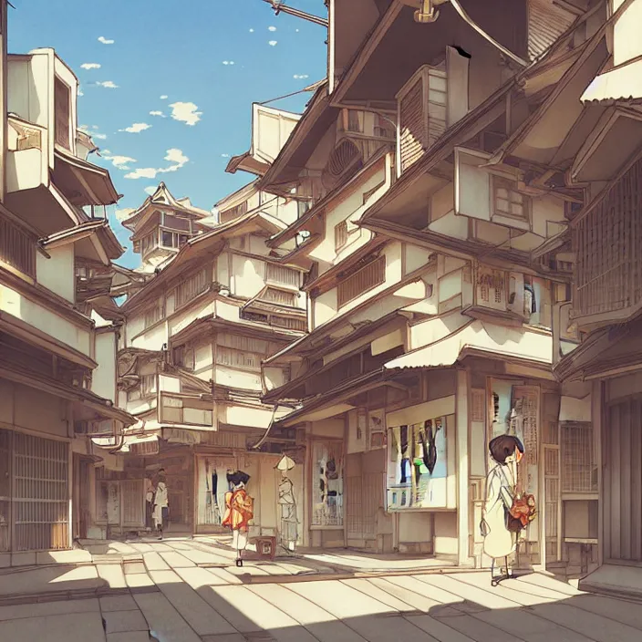 Image similar to empty japanese city, summer, in the style of studio ghibli, j. c. leyendecker, greg rutkowski, artem