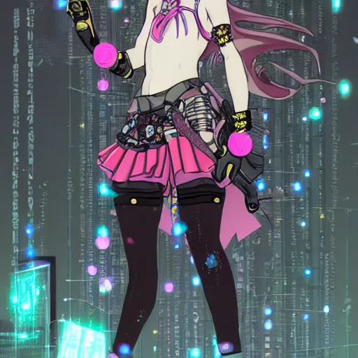 Prompt: Cyberpunk magical girl, by Tsuguharu Foujita