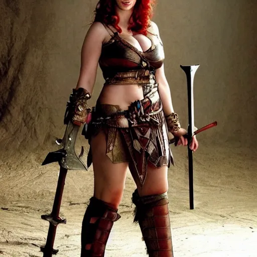 Image similar to full body photo of Christina Hendricks as a barbarian warrior