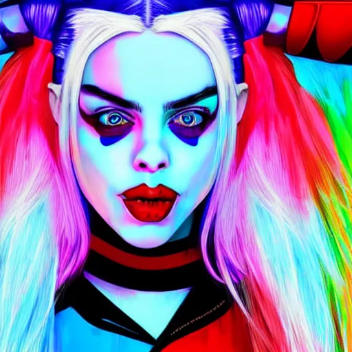 Image similar to Billie Eilish as Harley Quinn digital art 4k detail