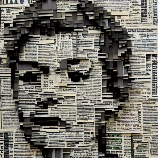 Image similar to portrait constructed from newspaper clips, layered composition, layers, texture, mcu, newspaper, highly textured, layered, sculpted, dynamic,