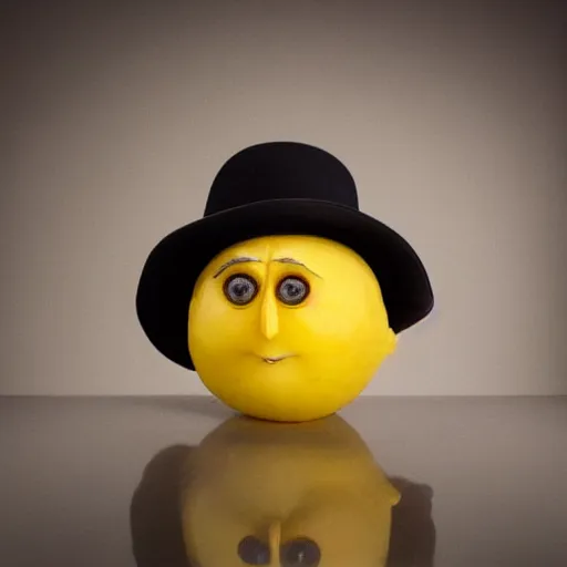 Prompt: professional studio photograph of a lemon with a face that looks like john lennon, highly detailed