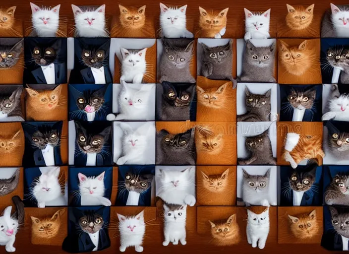 Image similar to photo of a cats board meeting of cats in suits. Highly detailed 8k. Intricate. Sony a7r iv 55mm. Stock photo.