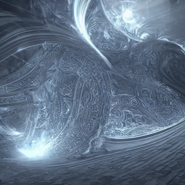 Image similar to a light streak fractals and ornate flowing light streams sacred geometry, unreal engine