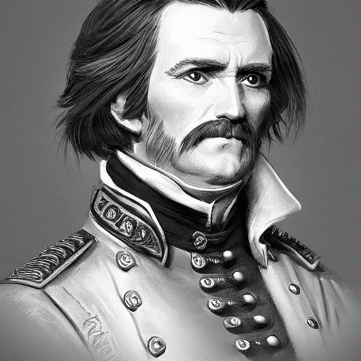 Prompt: a confederate general with puffy black sideburns, dnd character art, painting by artgerm and ed binkley