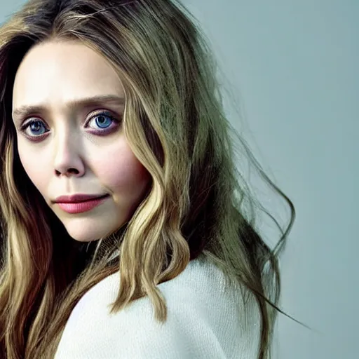 Prompt: elizabeth olsen on a studio for photoshoot, highly detailed, photorealistic portrait, bright studio setting, studio lighting, crisp quality and light reflections, unreal engine 5 quality render