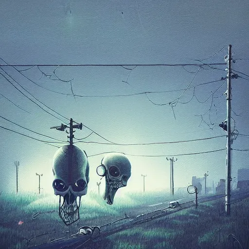 Image similar to skulls and cobwebs by Simon Stalenhag, beautiful lighting, stormy weather