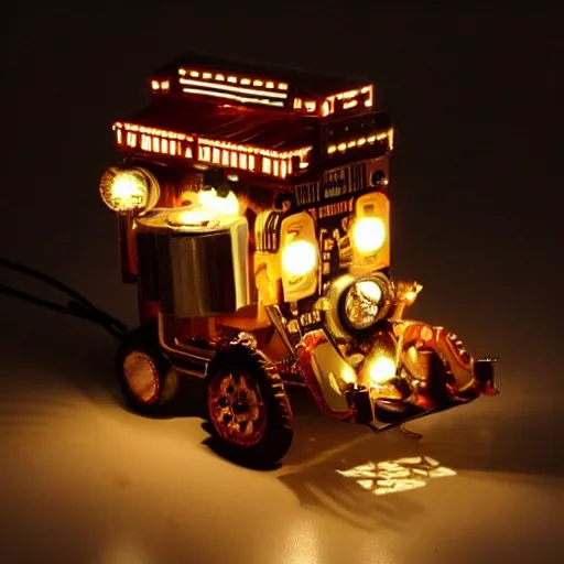 Image similar to tiny mechanical movie prop with led lights, intricate and detailed