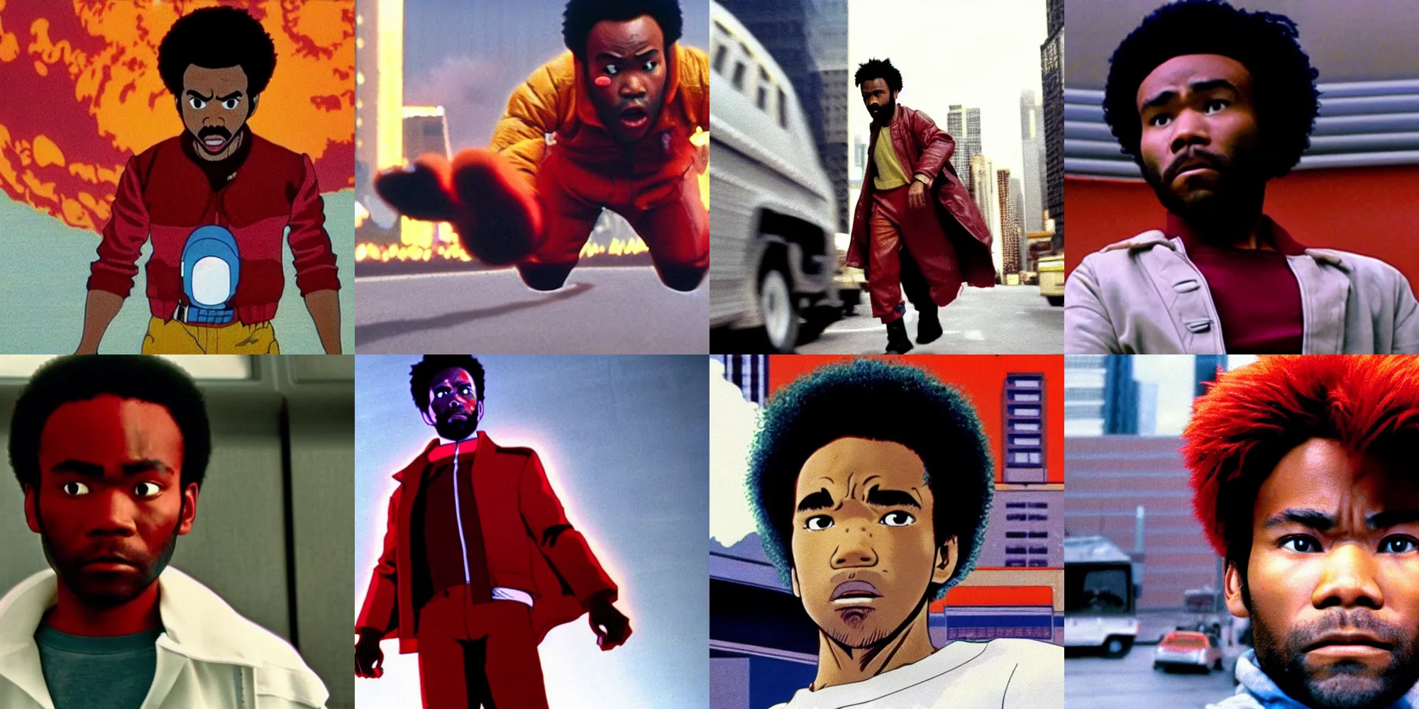 Prompt: donald glover in a still from the movie akira ( 1 9 8 8 film ) directed by katsuhiro otomo