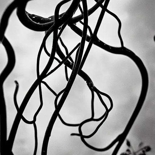 Prompt: tendrils of a climber vine, award winning black and white photography