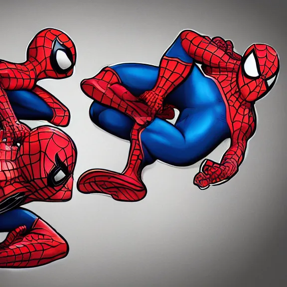 Prompt: two spiderman poiting at each other, cartoon, high resolution, surprise, drawing