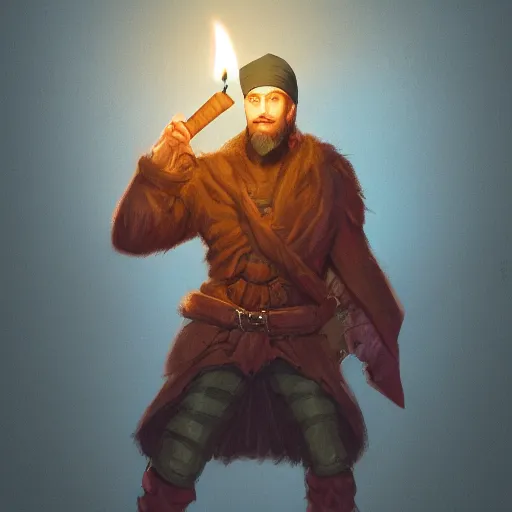 Image similar to a male adventurer wearing a black night cap with a pom pom at the end, holding a candle, portrait, d & d, science fiction, concept art, matte, sharp focus, illustration, concept art, jason chan, dan luvisi, karl thiart