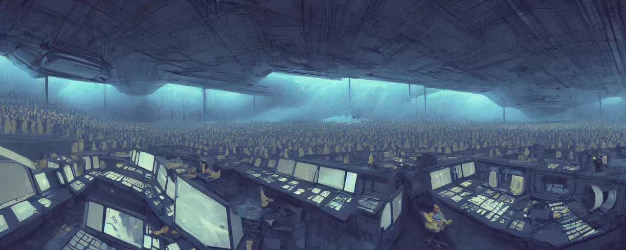 Prompt: duotone concept illustration 3 / 4 of emperor penguins in modern supercomputer control room. cinematic scene. volumetric lighting. golden ratio accidental renaissance. by sachin teng and sergey kolesov and ruan jia and heng z. graffiti art, scifi, fantasy, hyper detailed. octane render. concept art. trending on artstation