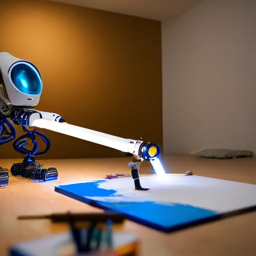 Prompt: photo of a minimalist robot painting a canvas, beautiful lighting, sharp, details, hyper-detailed, HD, HDR, 4K, 8K