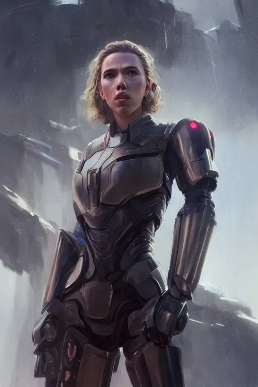 Prompt: a fancy portrait of a Scarlett Johansson wearing sci-fi armour by Greg Rutkowski, Sung Choi, Mitchell Mohrhauser, Maciej Kuciara, Johnson Ting, Maxim Verehin, Peter Konig, final fantasy , mythical, 8k photorealistic, cinematic lighting, HD, high details, atmospheric,