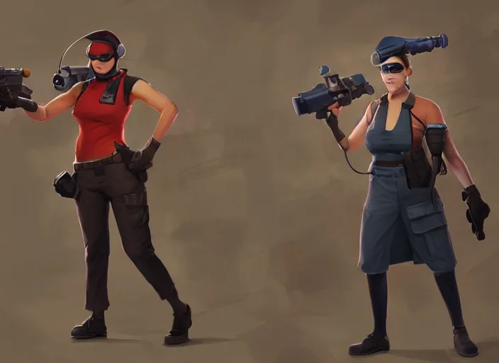 Image similar to aoc as a character in team fortress 2 battling ben shapiro as a character from team fortress 2, character portrait, cinematic lighting, art by artgerm and tom bagshaw, team fortress character art, great battle