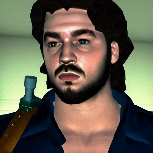 Prompt: Post Malone NPC mod in Goldeneye 007 for the Nintendo 64