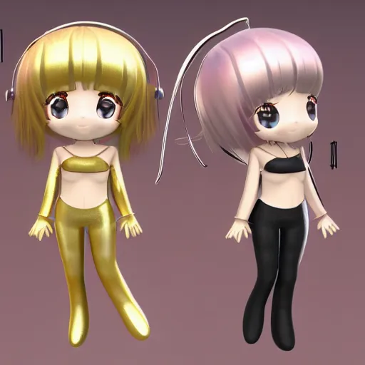 Image similar to cute fumo plush of a metallic reflective girl, global illumination reflectance probe, ssao, sparkling glossy finish, chibi anime, vray