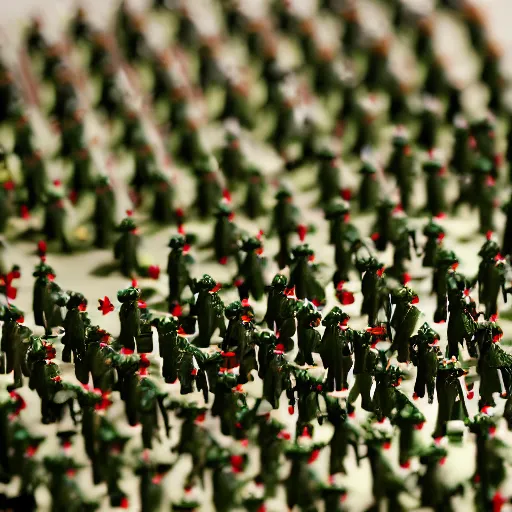 Image similar to army of toy soldiers on Christmas causing mayham and shooting guns towards