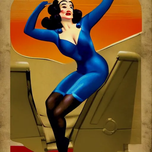 Prompt: a retro sci - fi pinup illustration of dita von teese in the style of alberto vargas and in the style of gil elvgren.