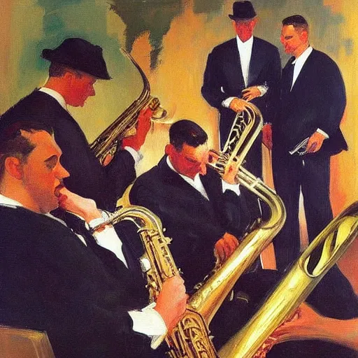 Prompt: painting of jazz group ( 1 9 5 9 ) by joaquin sorolla and edward hopper
