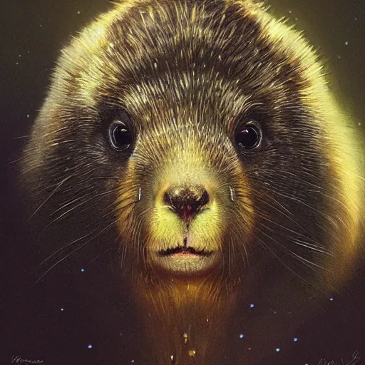 Image similar to Kirbycloseup filled background around face of a marmot, dark light night, intricate, elegant, sharp focus, illustration, highly detailed, digital painting, concept art, matte, art by WLOP and Artgerm and Greg Rutkowski and Alphonse Mucha, masterpiece