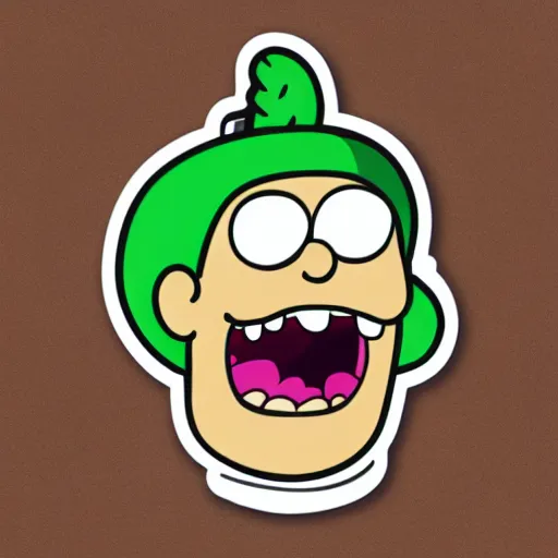 Image similar to a pickle-rick, svg sticker, vector art, wearing headphones, jamming to music