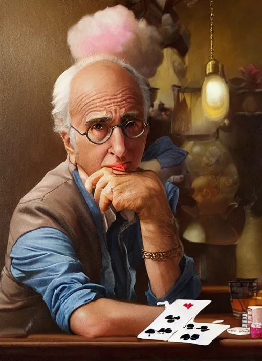 Prompt: beautiful fantasy painting of larry david playing poker, by Kenne Gregoire, James Jean, Tran Nguyen, WLOP, Jakub Rebelka. trending on Artstation, 8k, masterpiece, face enhance, graffiti paint, fine detail, full of color, intricate detail, golden ratio illustration