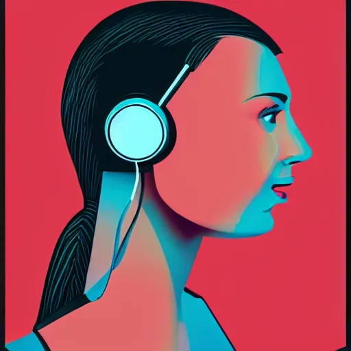 Prompt: a beautiful portrait illustration of a woman in with headphones by jason brooks, hed kandi, adobe illustrator