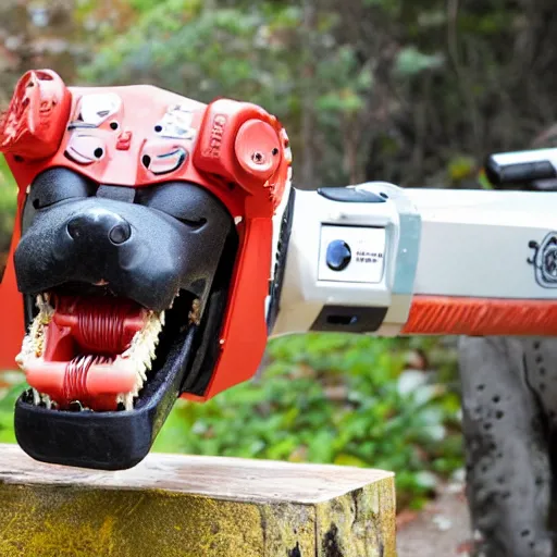 Image similar to robotic hound with a chainsaw mouth