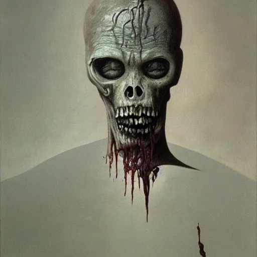 Prompt: zombie by Zdzisław Beksiński, oil on canvas