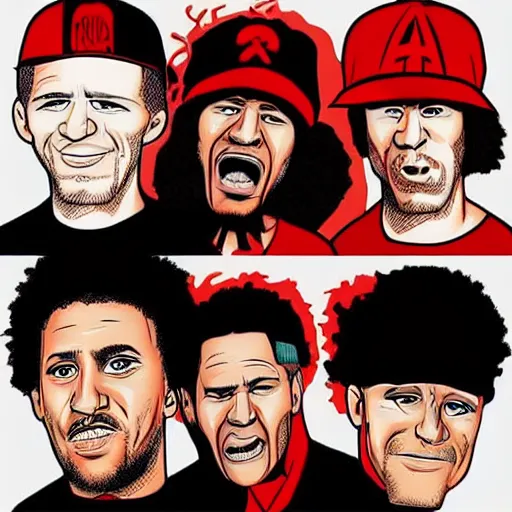 Image similar to rage against the machine band memebers, cartoon style, artstation