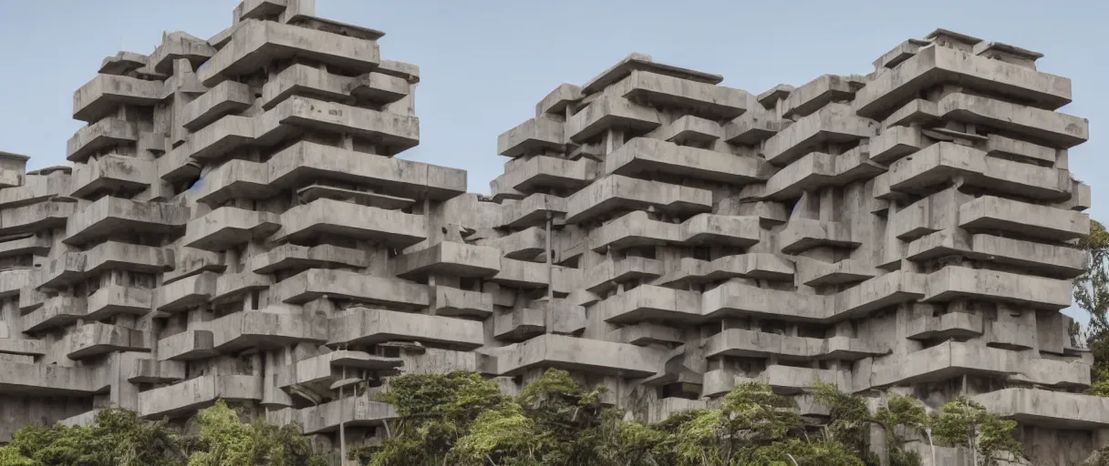 Image similar to Still from BIG MONKEY MOUNTAIN (2022) depicting ornate brutalist architecture