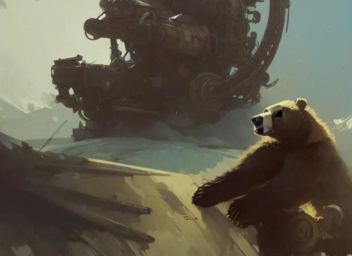 Image similar to a bear with a giant cannon in the back, elegant, technology, highly detailed, digital painting, artstation, concept art, smooth, sharp focus, illustration, art by krenz cushart and artem demura and alphonse mucha