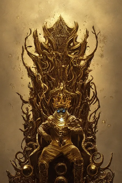 Image similar to lovecraftian gilded king on a throne, gold accents, digital art, in the style of greg rutkowski, trending on artstation