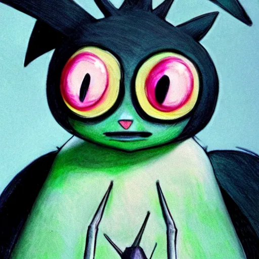 Image similar to a pokemon by tim burton, portrait, close up.