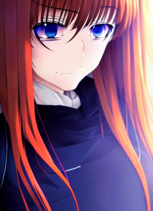 Image similar to anime portrait of a beautiful woman, blue - orange eyes, long hair, ilya kuvshinov, black clothing, anime, pixiv top monthly, trending on artstation, cinematic, danbooru, zerochan art, kyoto animation