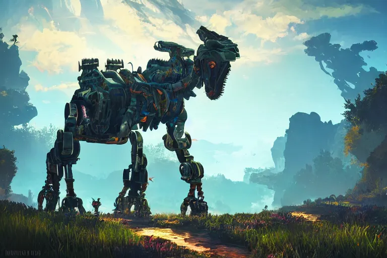 Image similar to tideripper machine mecanical creature robot of horizon forbidden west horizon zero dawn radiating a glowing aura global illumination ray tracing hdr fanart arstation by ian pesty and alena aenami artworks in 4 k