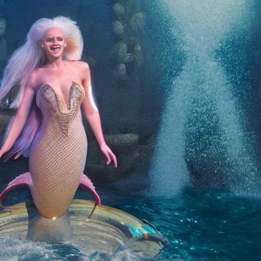 Image similar to doc brown as arielle the mermaid in the movie arielle the mermaid, movie still 8 k hdr atmospheric lighting