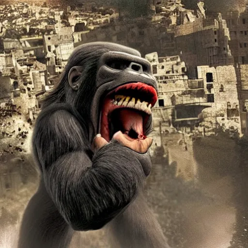 Image similar to king kong attack jerusalem, hyper realistic, cinematic style,