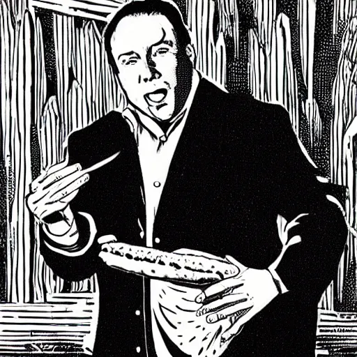 Image similar to alex jones eating a huge twinkie, woodcut,