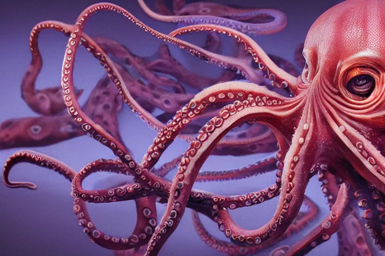 Prompt: An octopus made of muscles and flesh, alex grey, ambient light, terror, glows, realistic, photo-realism, hyper realism, picture, detailed, 3D render, scary, distant shot, in the distance,