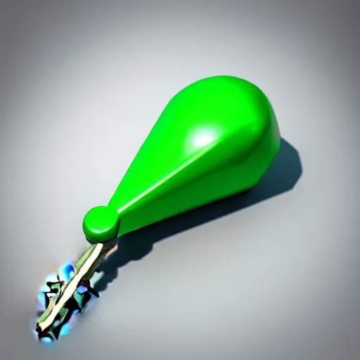 Image similar to a 3d game object of the metal key with large green diamond, icon, vray 4k, on the white background, rpg game inventory item