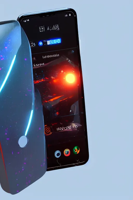 Image similar to a new futuristic smartphone, concept art, illumination radiating a glowing aura global illumination ray tracing hdr render in unreal engine 5