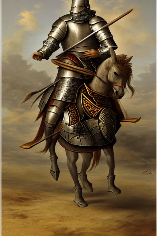 Image similar to a knight riding a horse - chariot by chris mcgrath and greg rutowski, muted colors, detailed