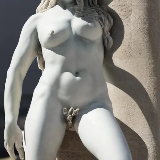 Image similar to ancient greek statue of jenna haze, advertising photography, white marble