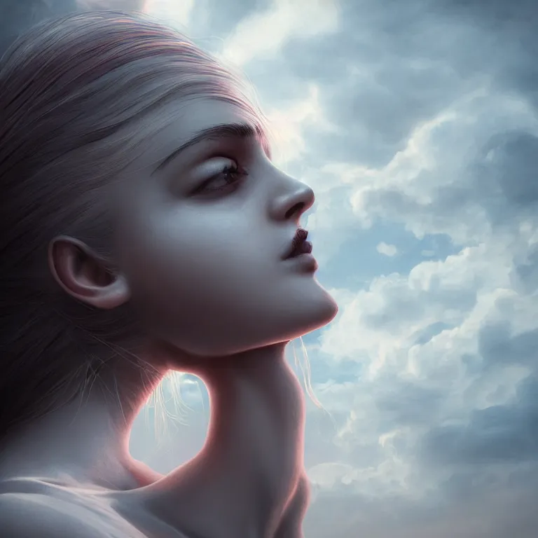 Image similar to a beautiful Cotton Mill Girl, symmetrical, perfect body and face, anatomically accurate. centered, dramatic angle, ornate, details, smooth, sharp focus, illustration, realistic, cinematic, artstation, award winning, rgb , unreal engine, octane render, cinematic light, macro, depth of field, blur, red light and clouds from the back, highly detailed epic cinematic concept art CG render made in Maya, Blender and Photoshop, octane render, excellent composition, dynamic dramatic cinematic lighting, aesthetic, very inspirational, arthouse by Henri Cartier Bresson