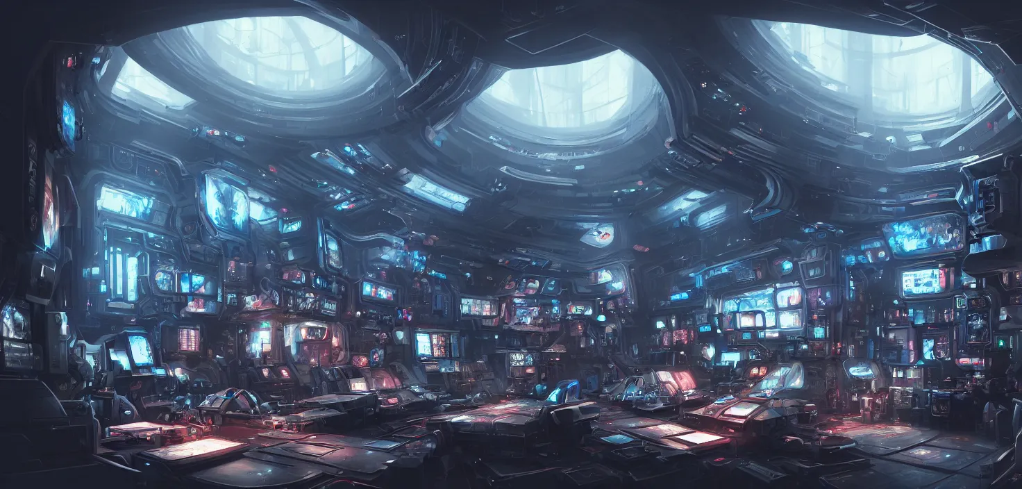 Image similar to a hyper detailed octane render concept art by xision wu, kerem beyit, sandara tang portrait of cyberpunk panel control spaceship room, dim lighting, detailed portraits, unreal engine 5, highly rendered,, digital painting, artstation, concept art, smooth, sharp focus perfect horizontal ， symmetry illustration, detailed and intricate environment artstation hq