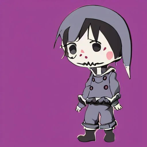 Image similar to cute little boy wearing an skull mask and dressed in an nun outfit, purple color palette, inspired in made in abyss and hirohiko araki, ray tracing, featured in pixiv