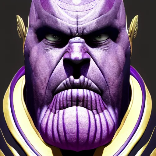 Image similar to thanos as an eggplant with eggplant features with the face of thanos, realistic, hyperrealistic, ultra realistic, real, real world, highly detailed, very detailed, extremely detailed, intricate details, 8 k resolution, hd quality